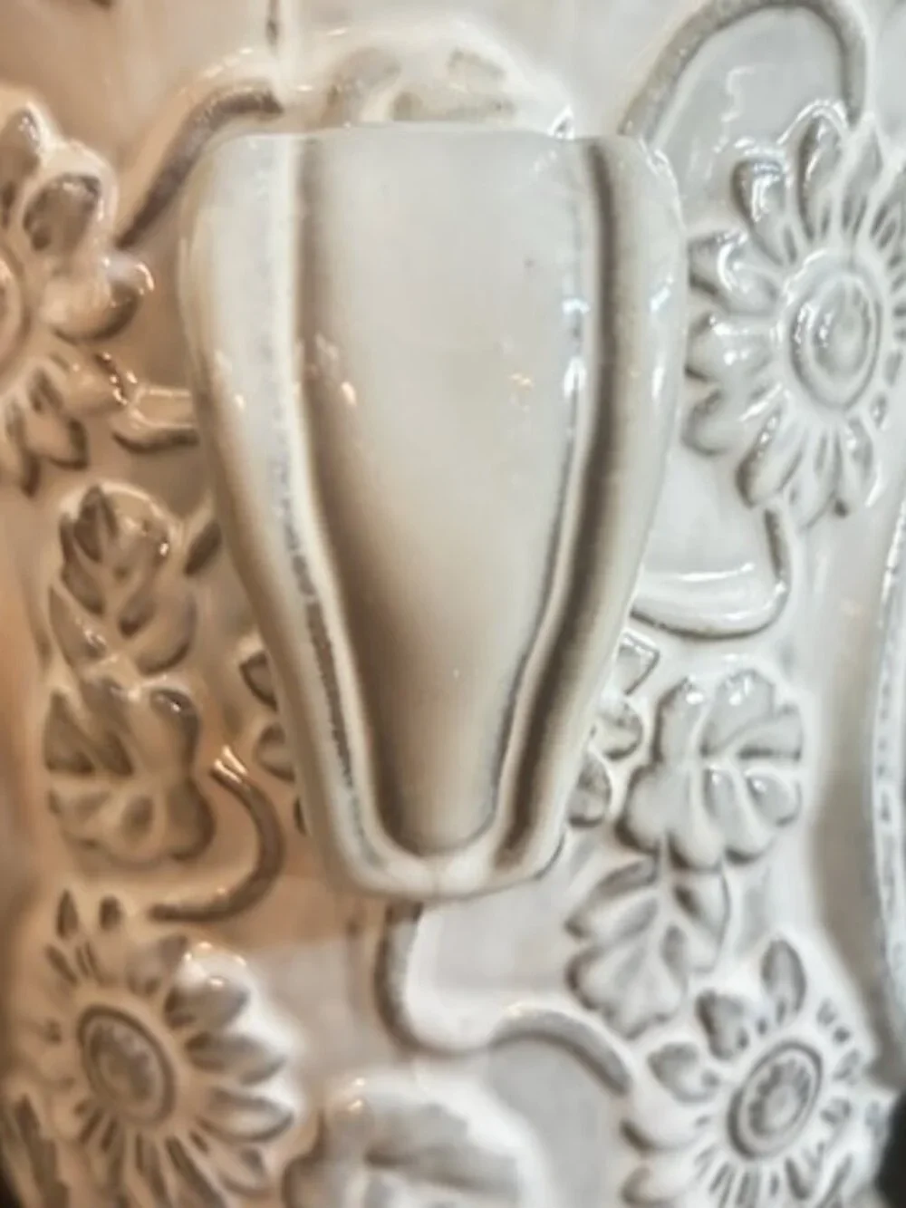 Vintage Collectible Ceramic Embossed Rooster and Country Floral Pattern Planter